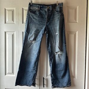 Express High Rise Wide Leg Distressed Jeans | 12 Short